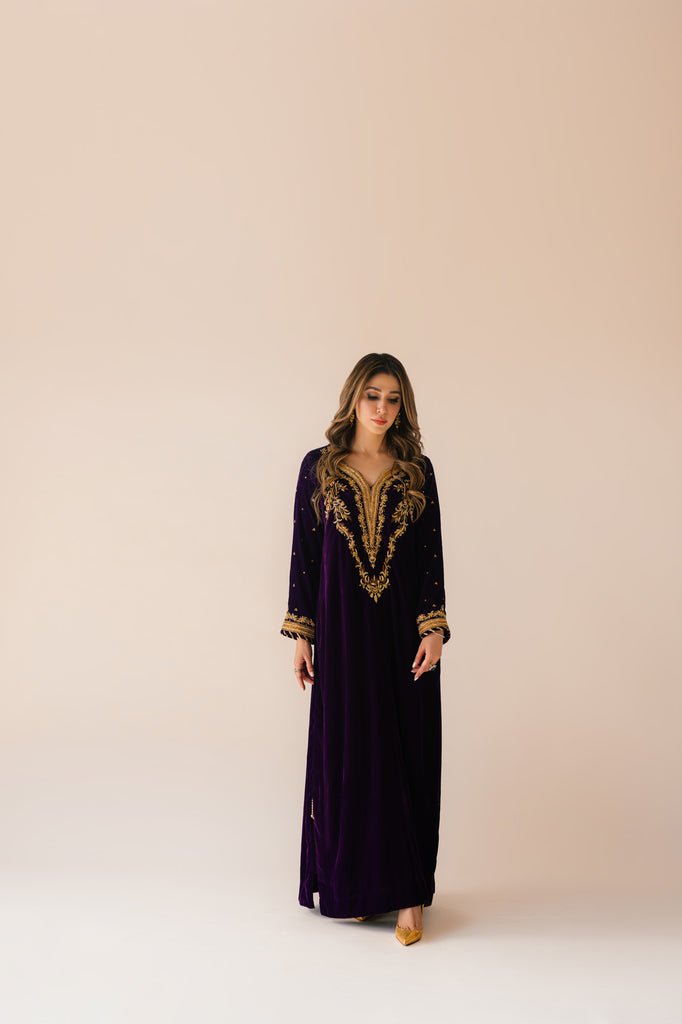 Sammy K | Velvet Festive Edit | Purple Velvet Maxi Outfit - by - Libasekhas UK - Registered Vendor of : Sammy K - 100% Original Designer Dresss