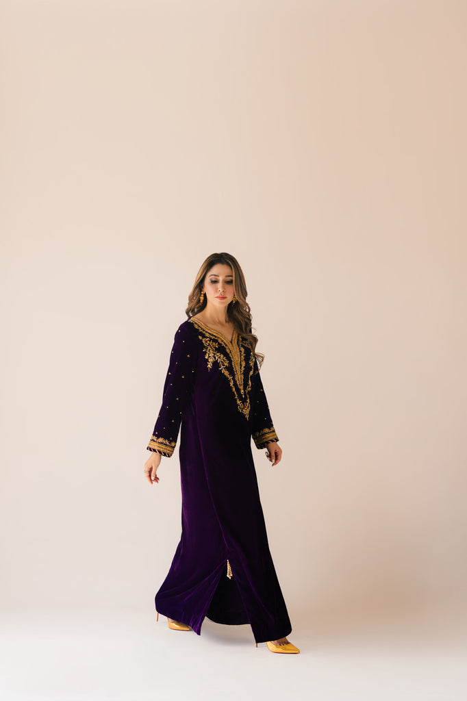 Sammy K | Velvet Festive Edit | Purple Velvet Maxi Outfit - by - Libasekhas UK - Registered Vendor of : Sammy K - 100% Original Designer Dresss