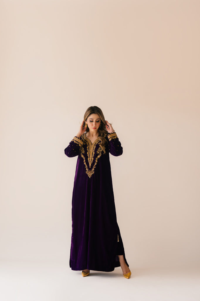 Sammy K | Velvet Festive Edit | Purple Velvet Maxi Outfit - by - Libasekhas UK - Registered Vendor of : Sammy K - 100% Original Designer Dresss