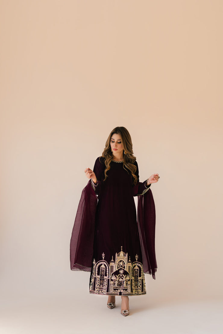 Sammy K | Velvet Festive Edit | Burgundy velvet monument outfit - by - Libasekhas UK - Registered Vendor of : Sammy K - 100% Original Designer Dresss