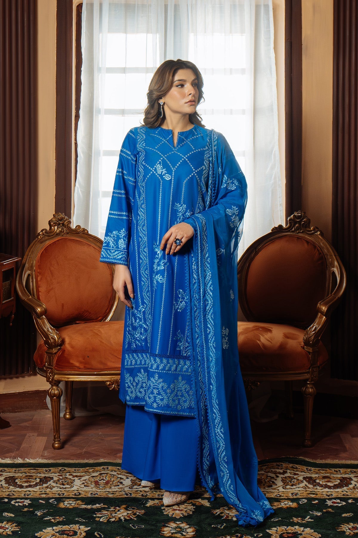 Sahar | Festive Edit Ready to Wear | Moroccan Blue - RTW - by - Libasekhas UK - Registered Vendor of : Sahar - 100% Original Designer Dresss