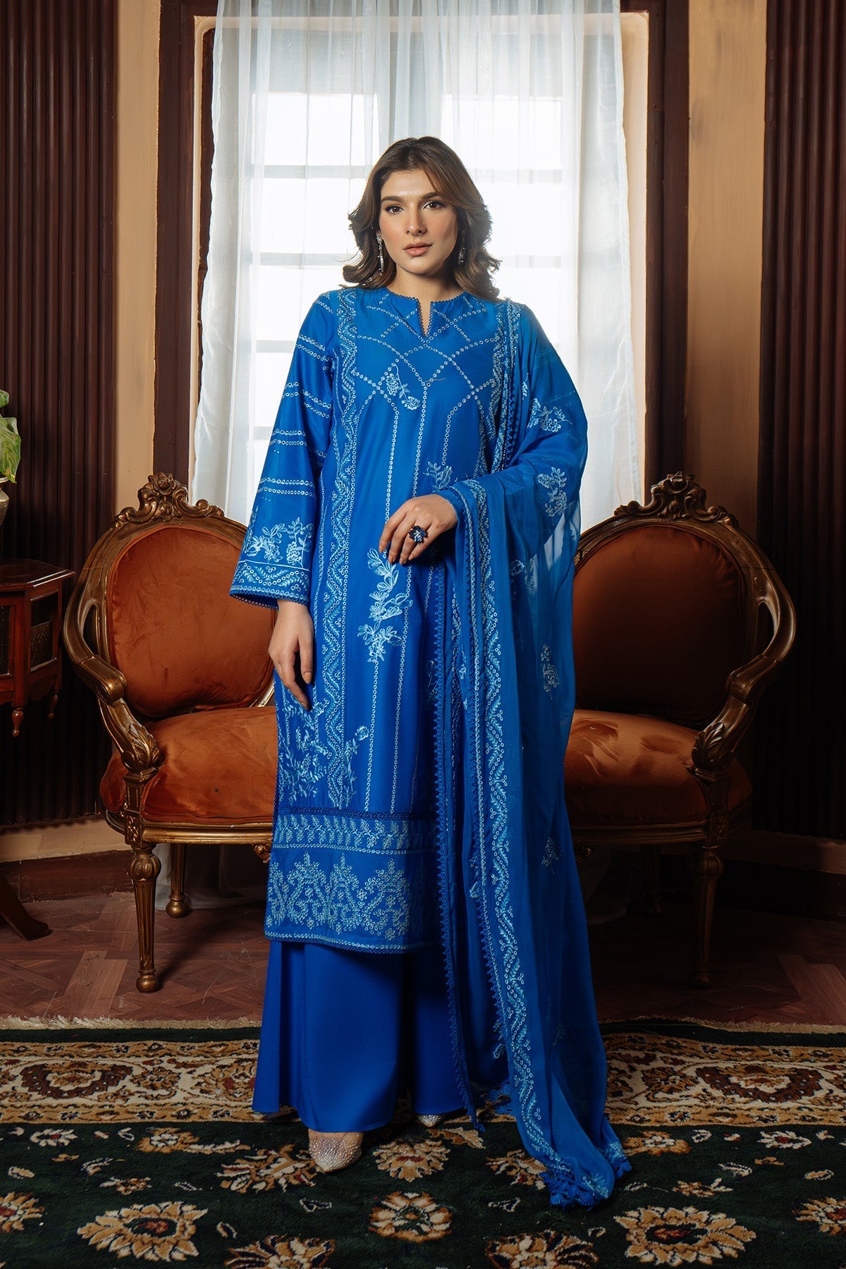 Sahar | Festive Edit Ready to Wear | Moroccan Blue - RTW - by - Libasekhas UK - Registered Vendor of : Sahar - 100% Original Designer Dresss