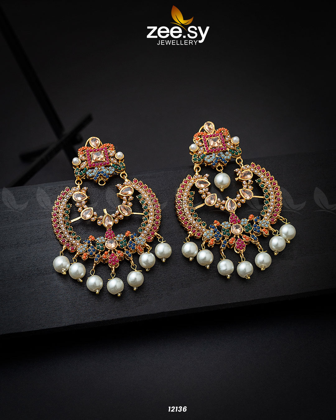 Naurattan Chandbali Earrings - by - Libasekhas UK - Registered Vendor of : Zeesy - 100% Original Designer Dresss