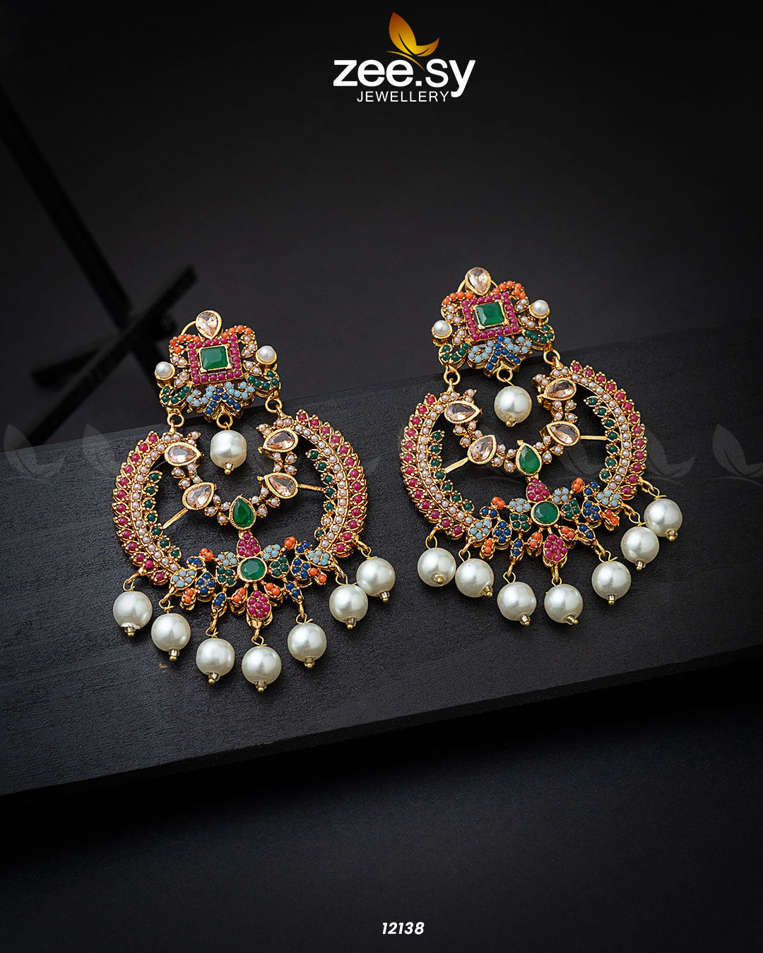 Naurattan Chandbali Earrings - by - Libasekhas UK - Registered Vendor of : Zeesy - 100% Original Designer Dresss