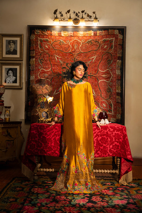 Nilofer Shahid | Aatish the Fire Within | Sunehri (1pc) €“ Aatish The Fire within - by - Libasekhas UK - Registered Vendor of : Nilofer Shahid - 100% Original Designer Dresss