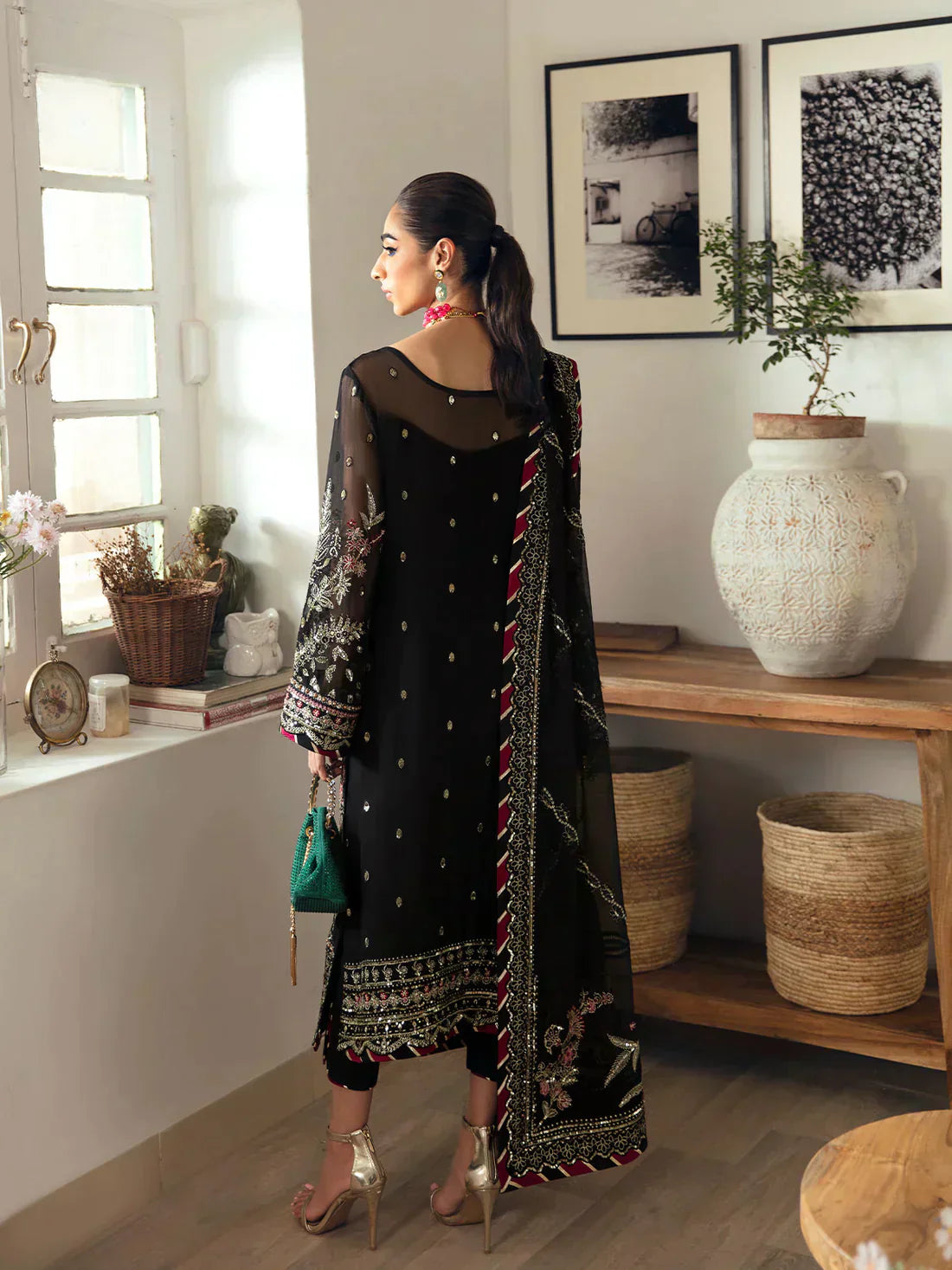 Gulaal | Embroidered Chiffon 23 | NOIR GL-EC-23V1-06 - by - Libasekhas UK - Registered Vendor of : Gulaal - 100% Original Designer Dresss