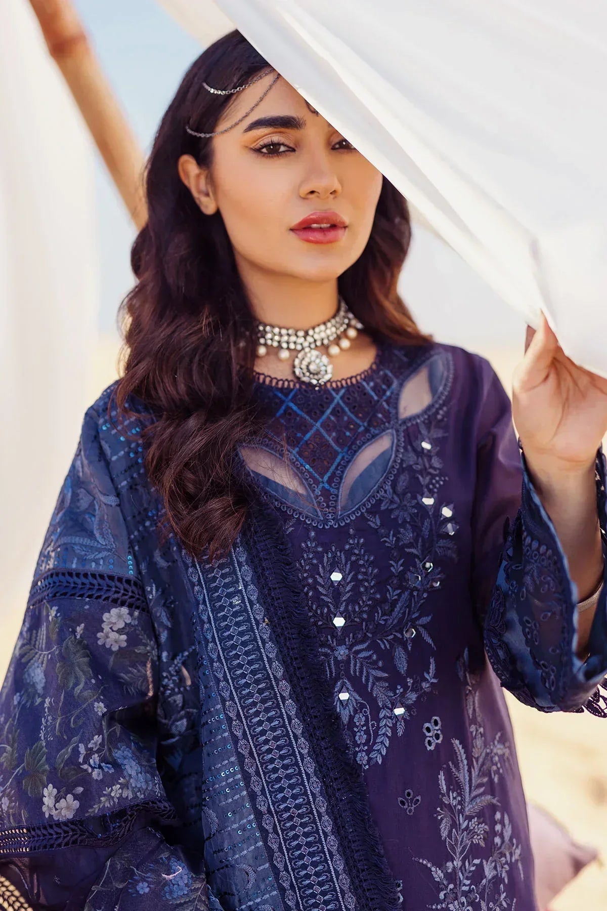 Nureh | Sehra Swiss Voil Lawn | NILE BLUE - NE-77 - by - Libasekhas UK - Registered Vendor of : Nureh - 100% Original Designer Dresss