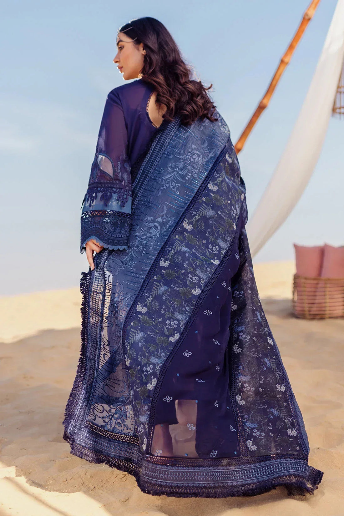 Nureh | Sehra Swiss Voil Lawn | NILE BLUE - NE-77 - by - Libasekhas UK - Registered Vendor of : Nureh - 100% Original Designer Dresss