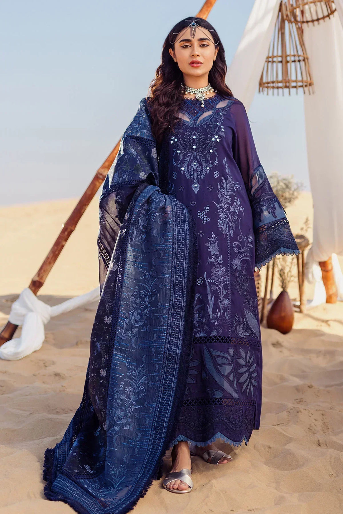 Nureh | Sehra Swiss Voil Lawn | NILE BLUE - NE-77 - by - Libasekhas UK - Registered Vendor of : Nureh - 100% Original Designer Dresss