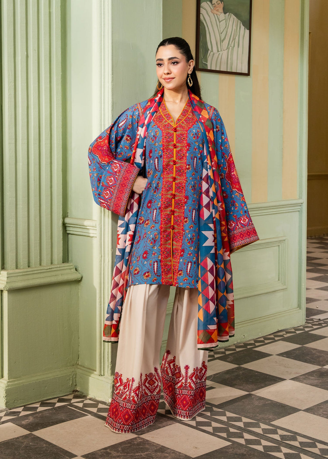 Maria Osama Khan | Retro 26 | Celeste - by Libasekhas UK - Registered Vendor of : Maria Osama Khan - 100% Original Designer Dress