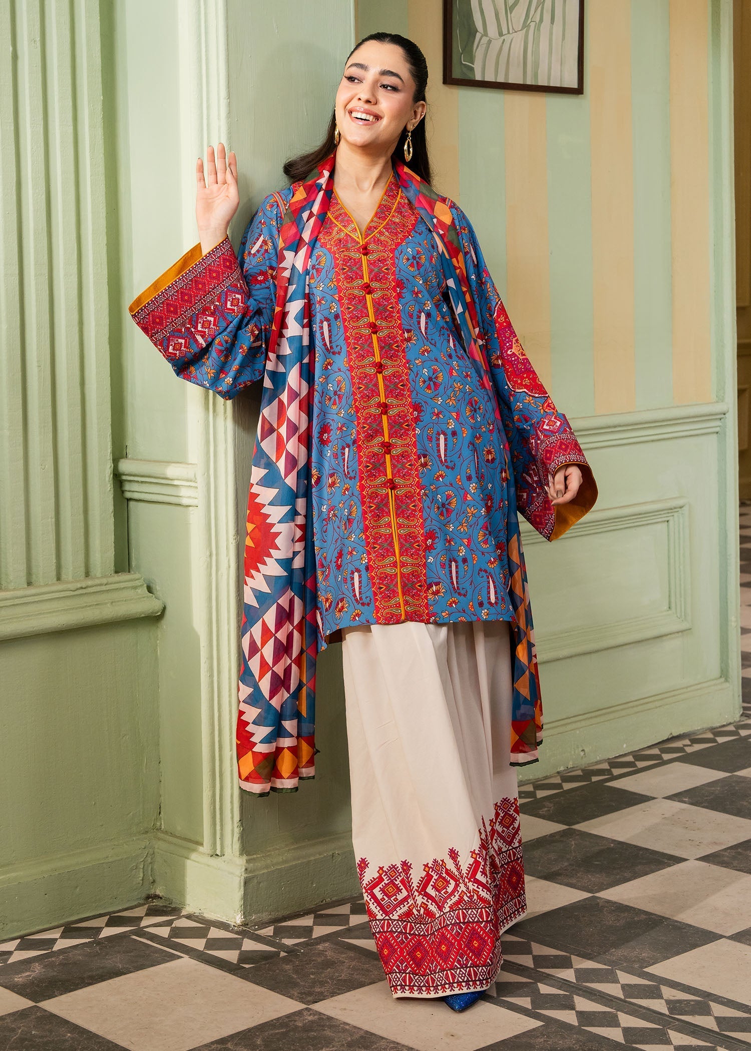 Maria Osama Khan | Retro 26 | Celeste - by Libasekhas UK - Registered Vendor of : Maria Osama Khan - 100% Original Designer Dress