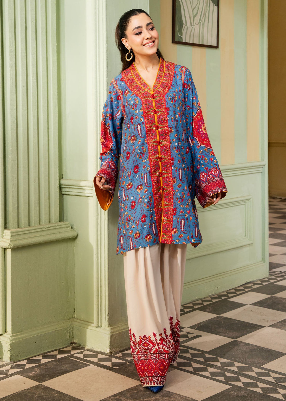 Maria Osama Khan | Retro 26 | Celeste - by Libasekhas UK - Registered Vendor of : Maria Osama Khan - 100% Original Designer Dress