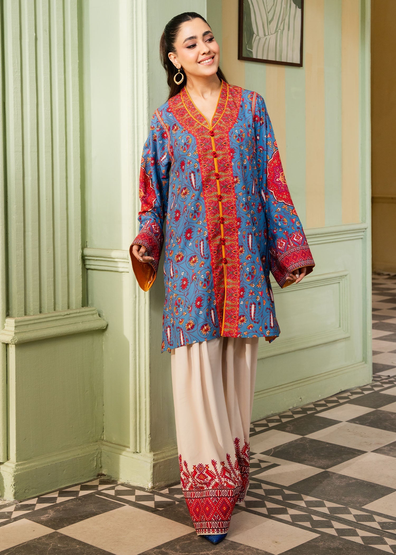 Maria Osama Khan | Retro 26 | Celeste - by Libasekhas UK - Registered Vendor of : Maria Osama Khan - 100% Original Designer Dress