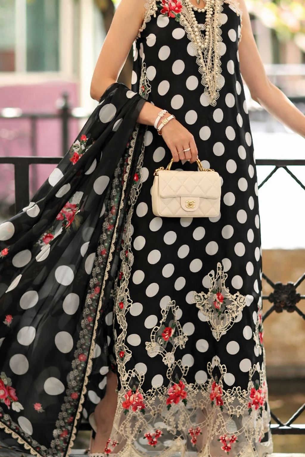 Noor by Saadia Asad | Eid Luxe Printkhaas 26 | D4 - C - Monochrome Polka - by Libasekhas UK - Registered Vendor of : Noor by Saadia Asad - 100% Original Designer Dress