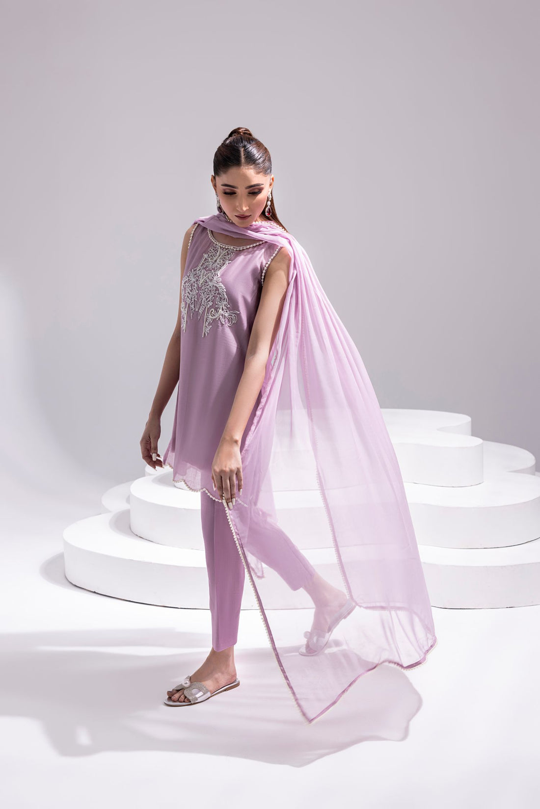 Amani | Aira Festive Wear | ZEEN Hand Embellished Short Shirt with Slim Fit Shalwar & Chiffon Dupatta - by Libasekhas UK - Registered Vendor of : Amani - 100% Original Designer Dress