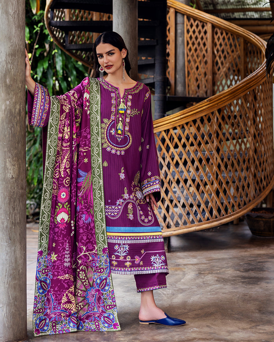 Mushq | Hemline Karandi | Plum Swirl - by Libasekhas UK - Registered Vendor of : Mushq - 100% Original Designer Dress