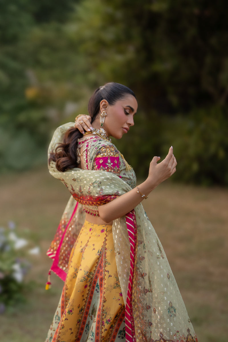Qalamkar | Luxe Silk |  UA-08 LUNA - by - Libasekhas UK - Registered Vendor of : Qalamkar - 100% Original Designer Dresss