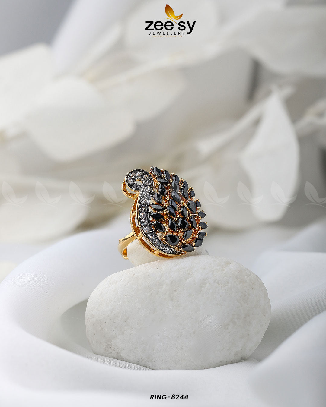 Baguette Cluster Ring-8244 - by - Libasekhas UK - Registered Vendor of : Zeesy - 100% Original Designer Dresss