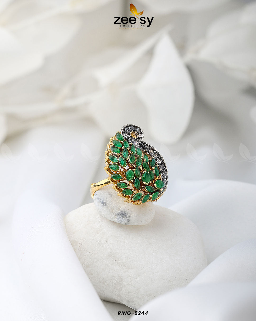 Baguette Cluster Ring-8244 - by - Libasekhas UK - Registered Vendor of : Zeesy - 100% Original Designer Dresss