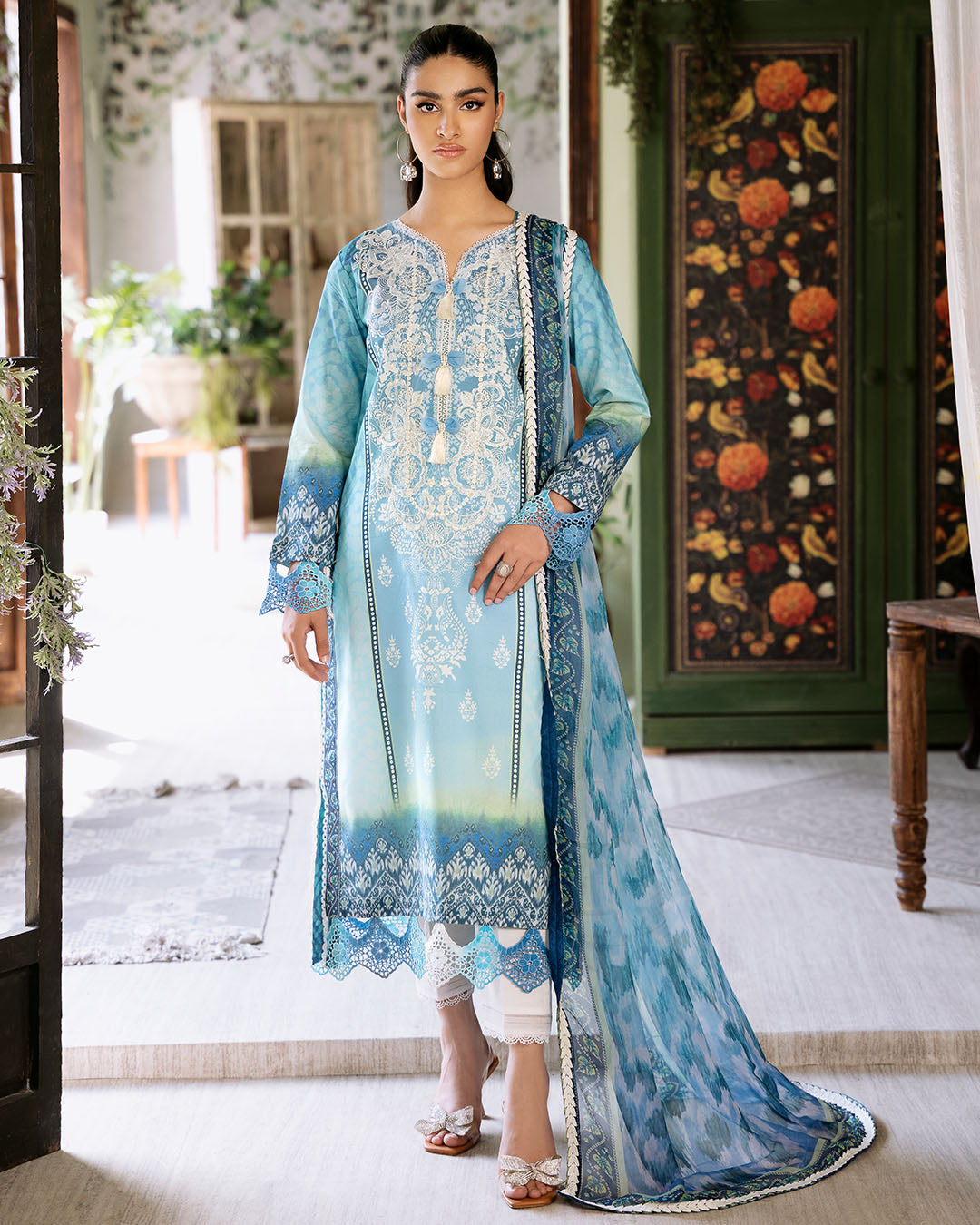 Roheenaz | Flora Printed Lawn | Azure - by - Libasekhas UK - Registered Vendor of : Roheenaz - 100% Original Designer Dresss