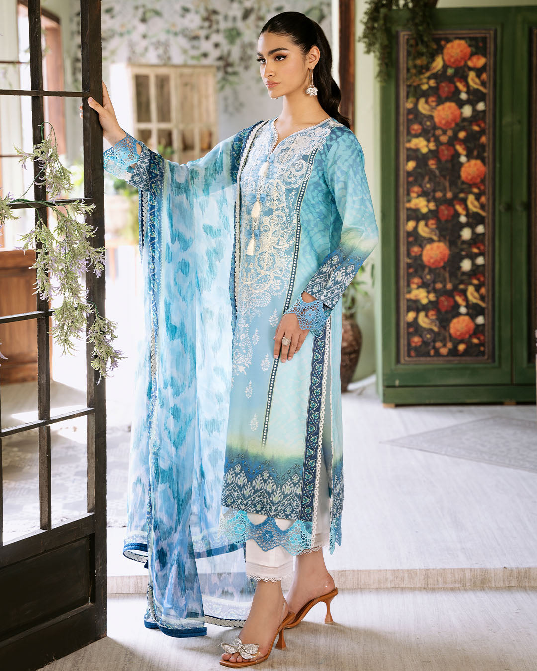 Roheenaz | Flora Printed Lawn | Azure - by - Libasekhas UK - Registered Vendor of : Roheenaz - 100% Original Designer Dresss