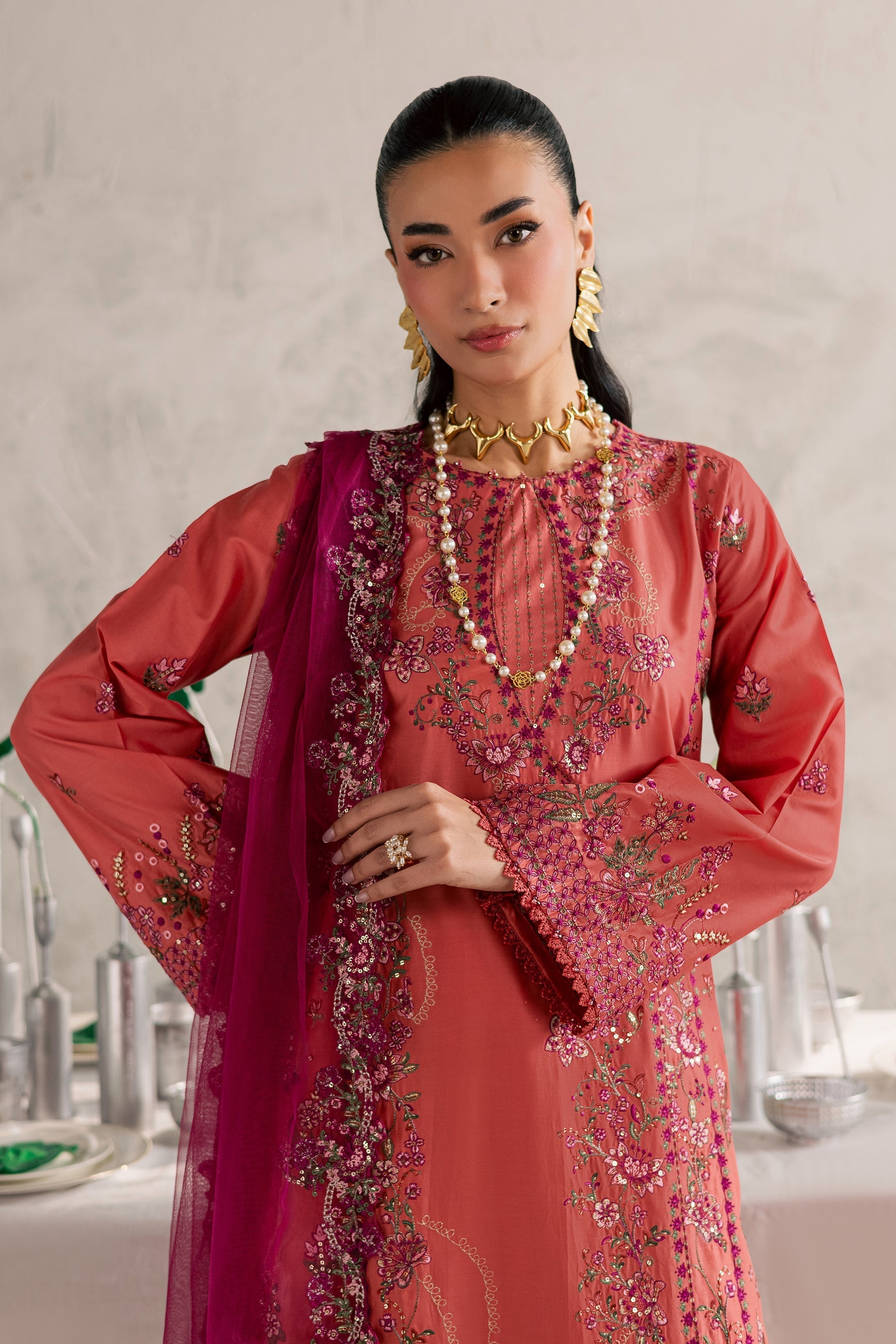 Batik | Festive Eid 26 | Rust Nazneen - by Libasekhas - Registered Vendor of : Batik - 100% Original Designer Dress