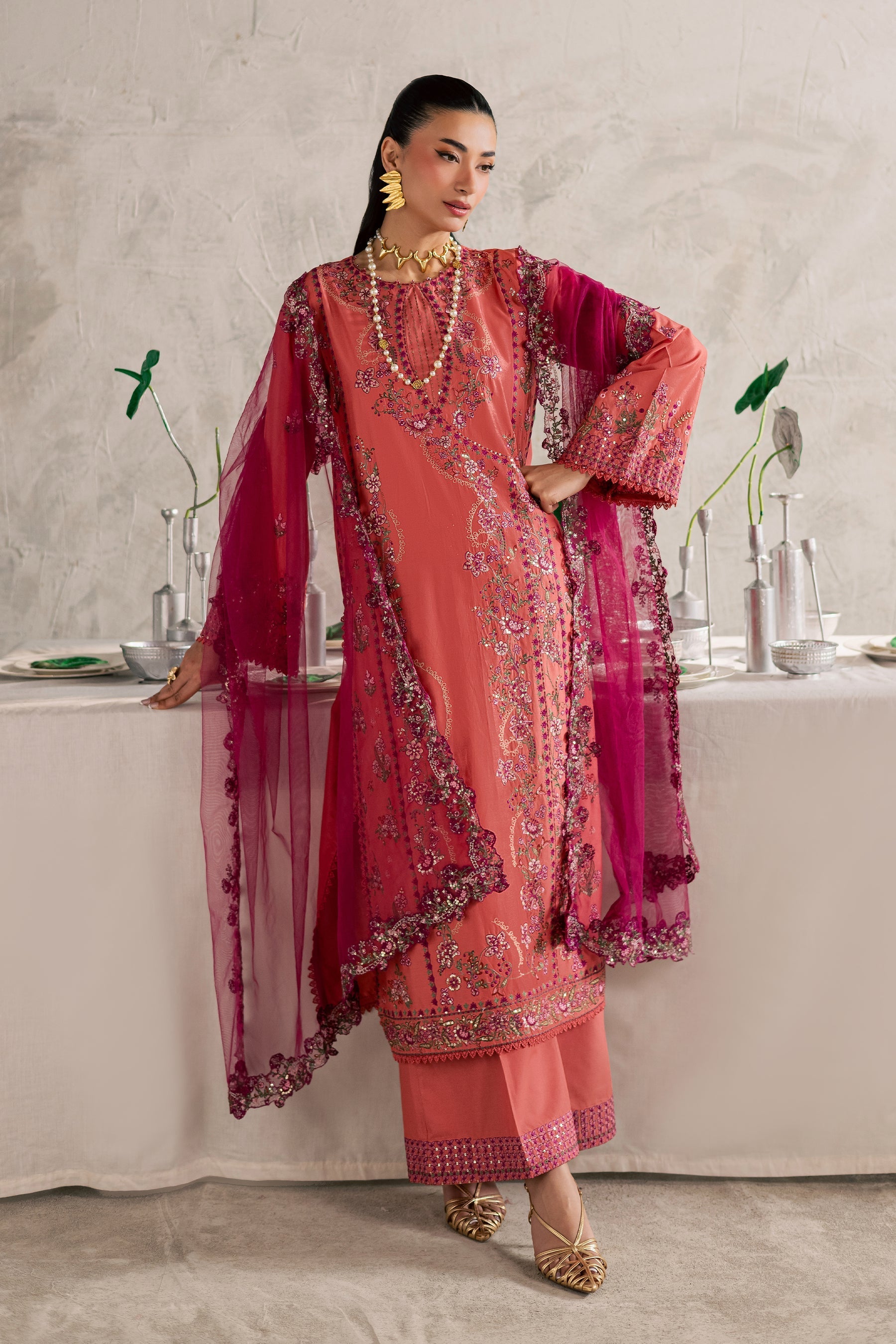 Batik | Festive Eid 26 | Rust Nazneen - by Libasekhas - Registered Vendor of : Batik - 100% Original Designer Dress