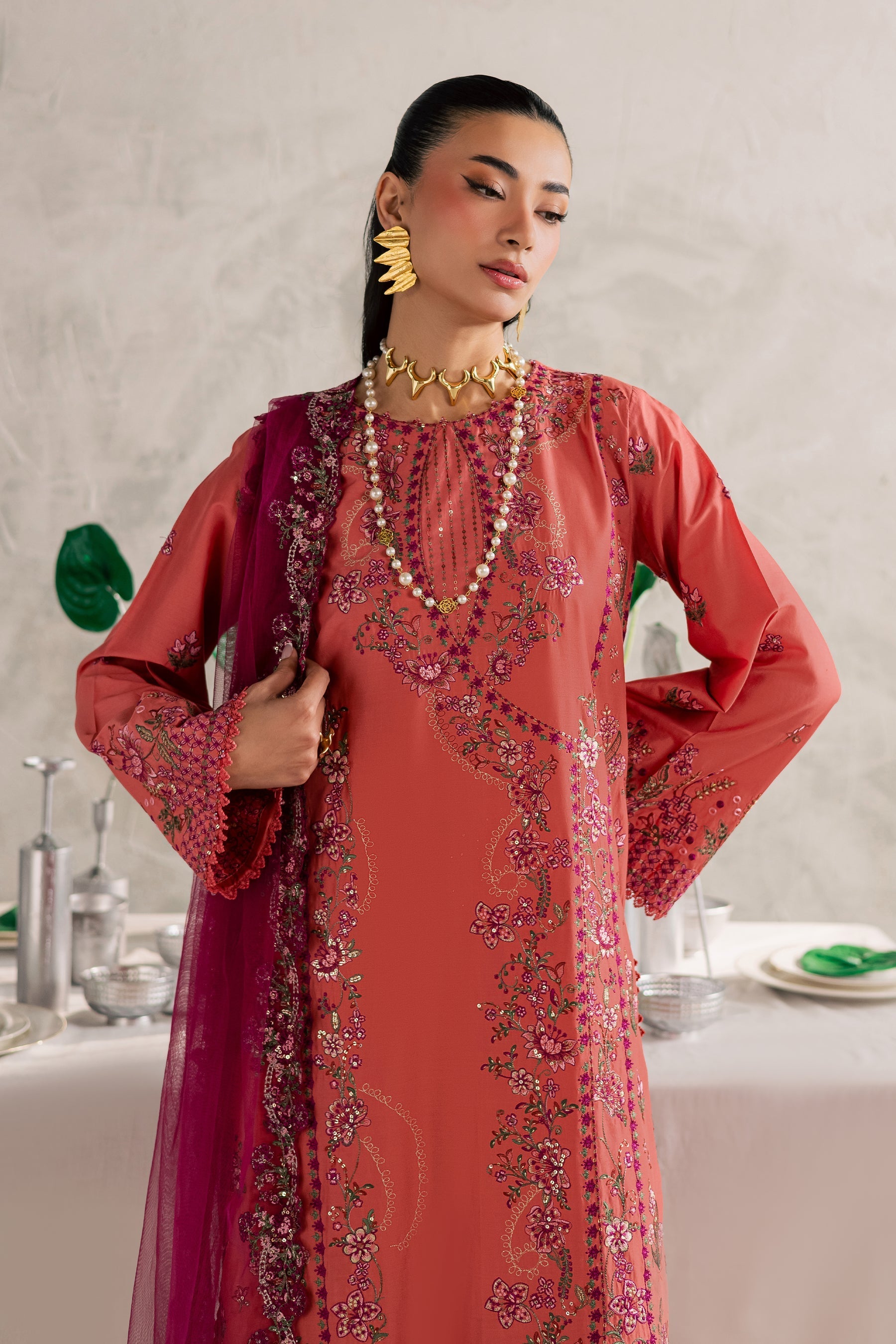 Batik | Festive Eid 26 | Rust Nazneen - by Libasekhas - Registered Vendor of : Batik - 100% Original Designer Dress