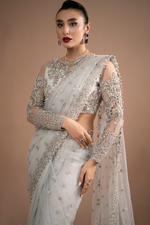 Imrozia Premium | Lumiere Luxury Sarees | 07 Misty Grey - by - Libasekhas UK - Registered Vendor of : Imrozia Premium - 100% Original Designer Dresss