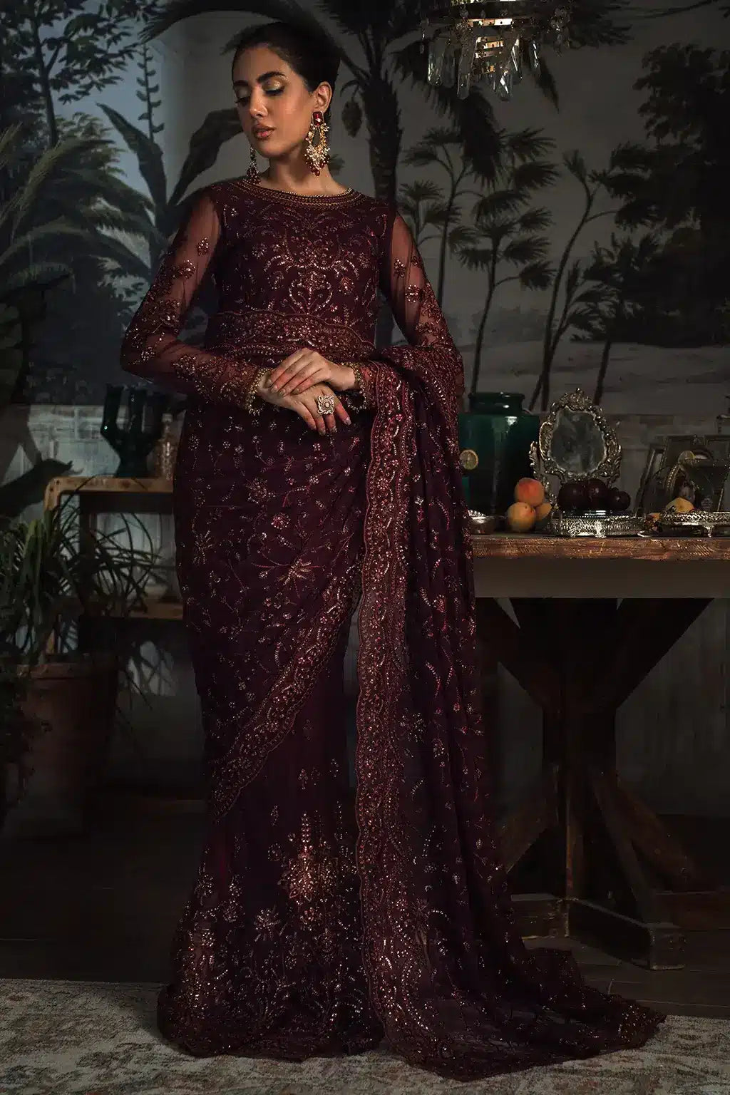 Zarif | LA ROSELLA Formals | ZLR 06 CARMINE - by - Libasekhas UK - Registered Vendor of : Zarif - 100% Original Designer Dresss