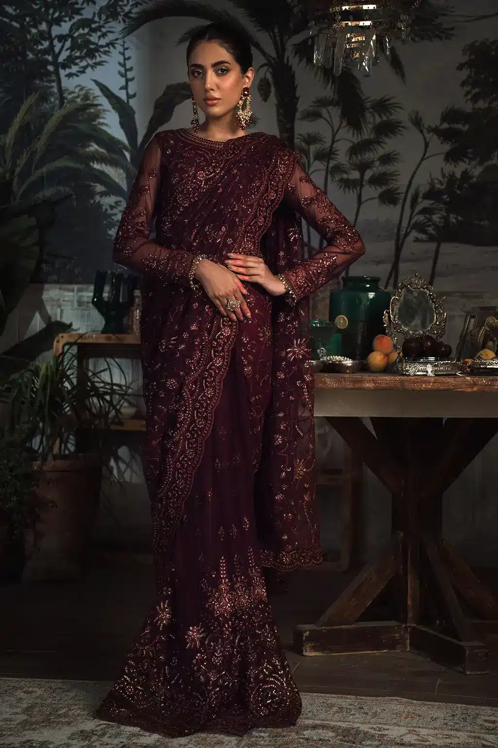 Zarif | LA ROSELLA Formals | ZLR 06 CARMINE - by - Libasekhas UK - Registered Vendor of : Zarif - 100% Original Designer Dresss