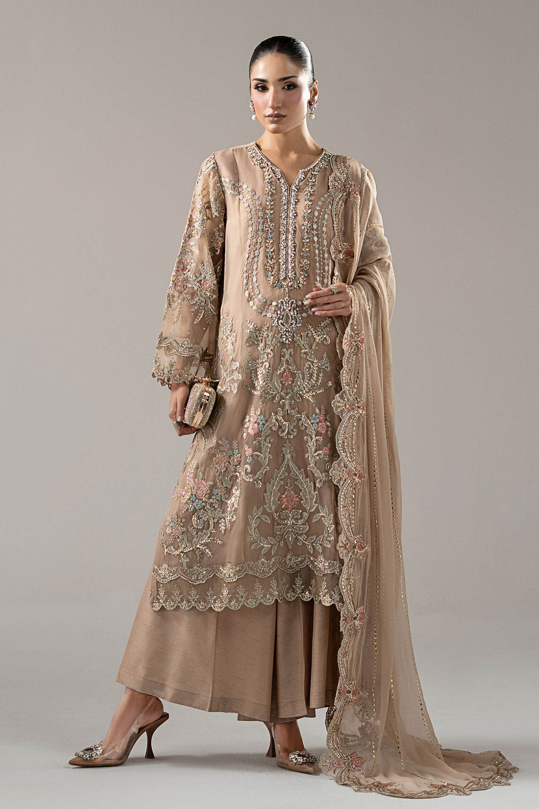 Maria B | Luxury Formals Pre Fall | SF-EA25-18R1-Skin - by Libasekhas UK - Registered Vendor of : Maria B - 100% Original Designer Dress