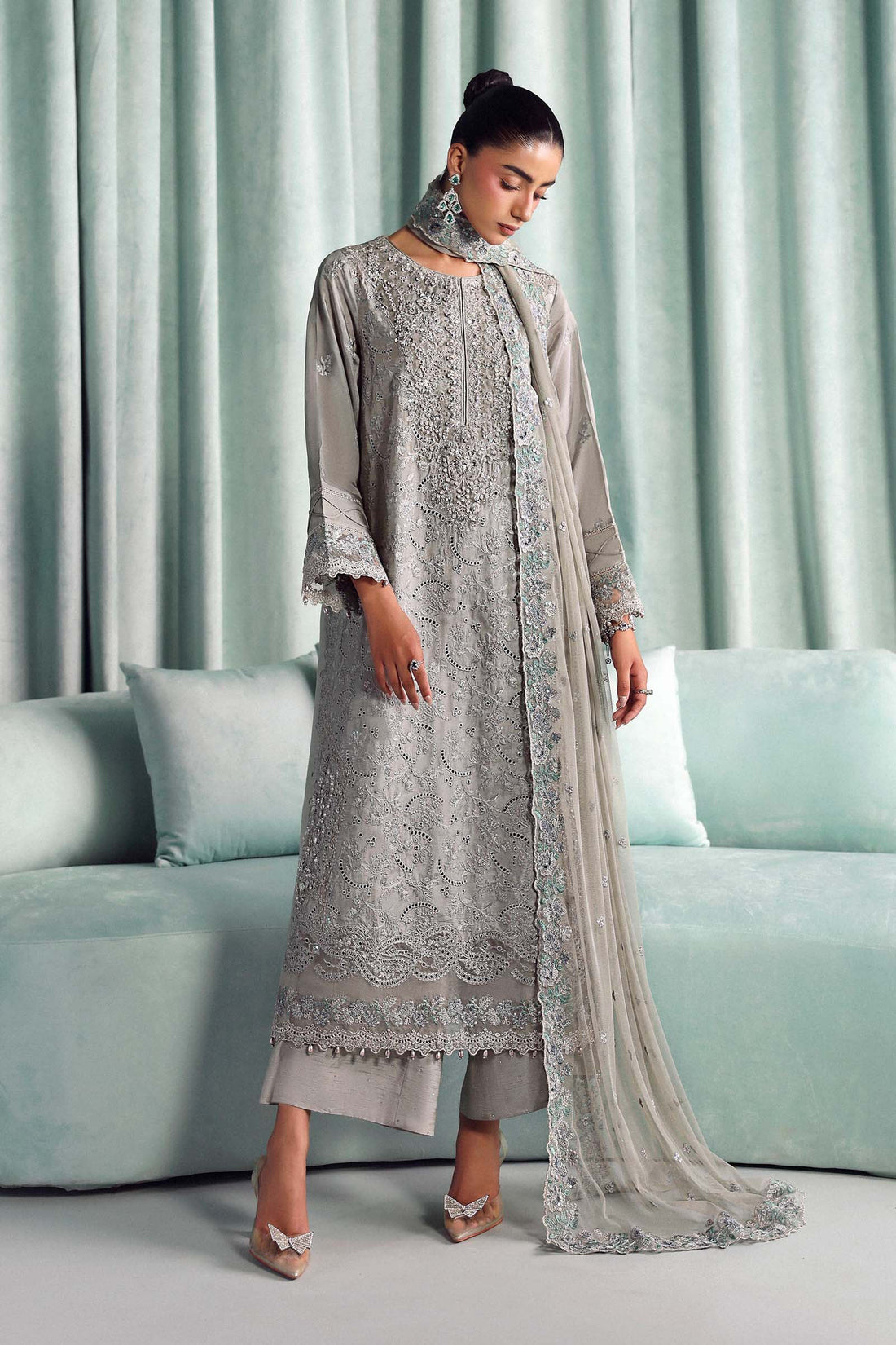 Maria B | Luxury Formals Pre Fall | SF-EA26-37-Grey - by Libasekhas UK - Registered Vendor of : Maria B - 100% Original Designer Dress