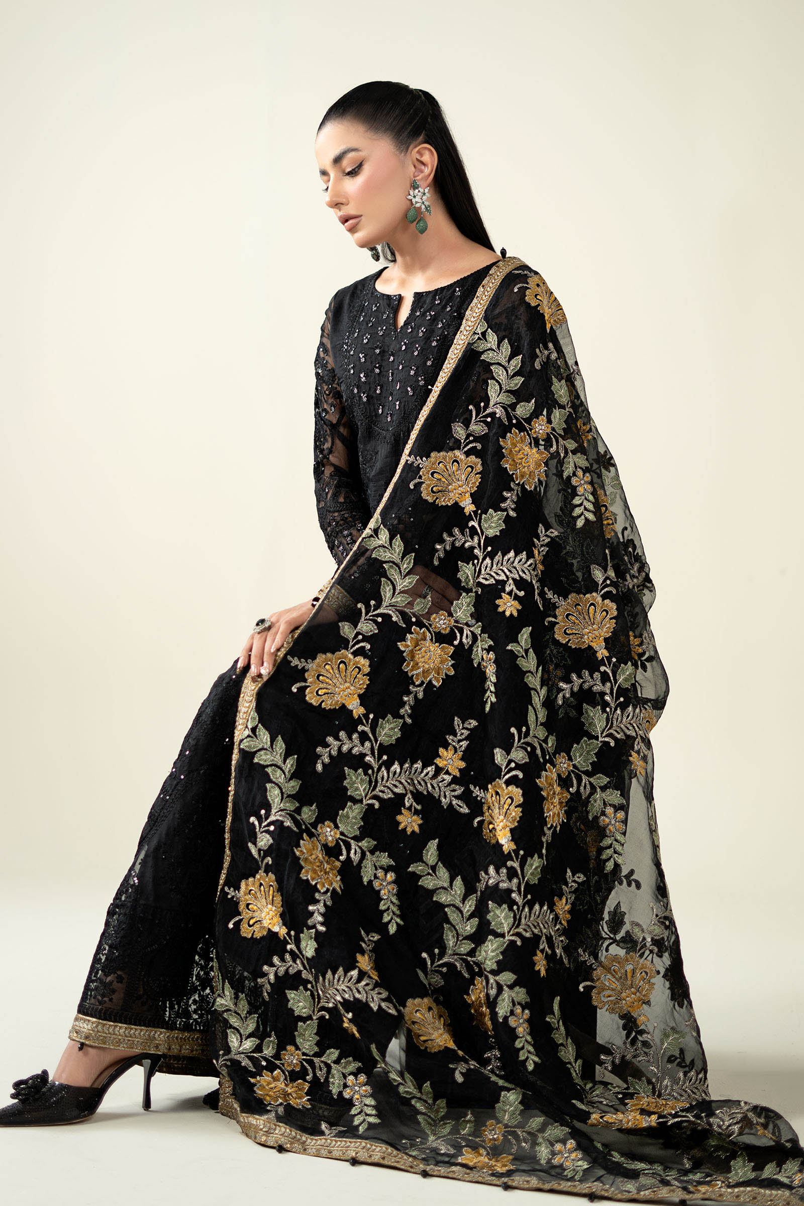 Maria B | Pre Fall Dresses | 3 Piece Embroidered Suit Black - by Libasekhas UK - Registered Vendor of : Maria B - 100% Original Designer Dress