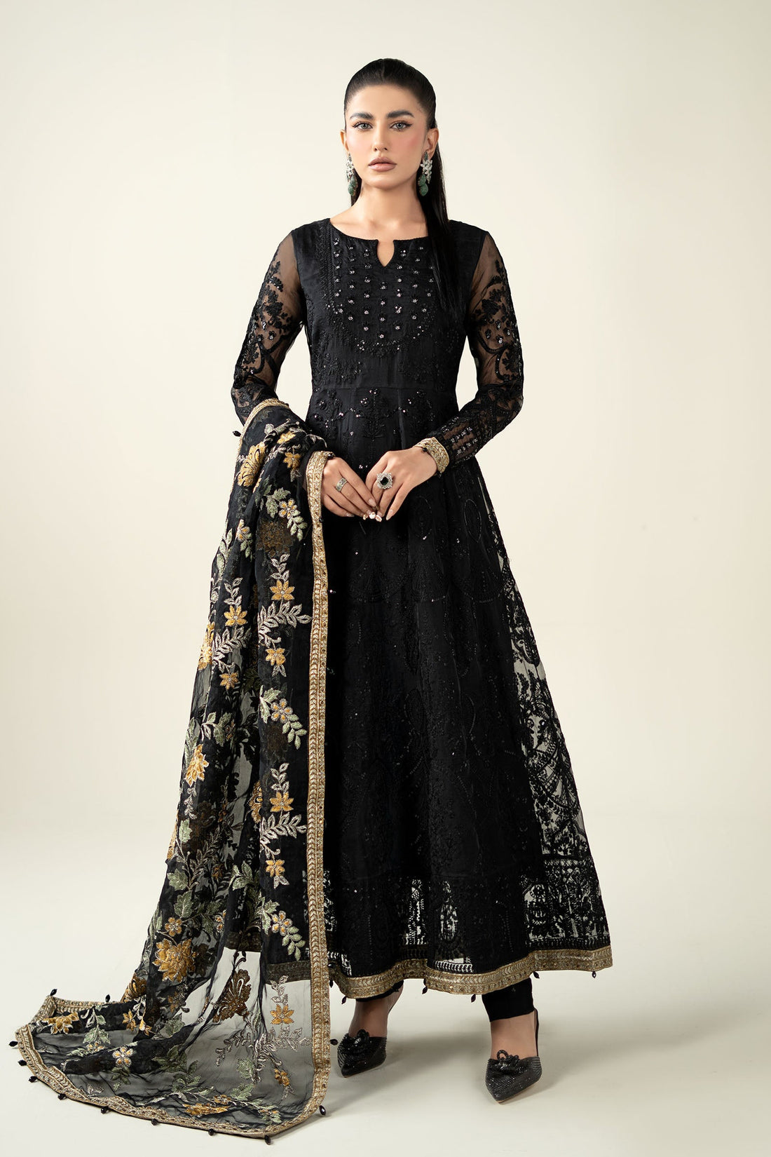 Maria B | Pre Fall Dresses | 3 Piece Embroidered Suit Black - by Libasekhas UK - Registered Vendor of : Maria B - 100% Original Designer Dress