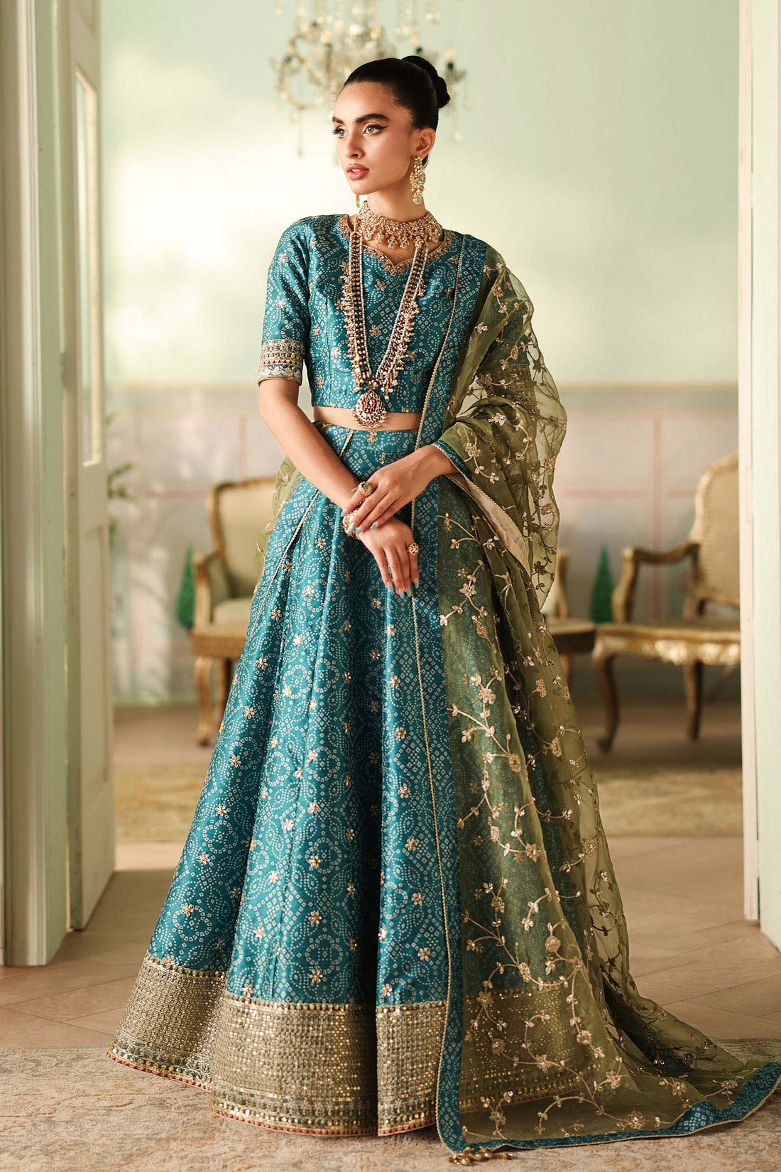 Maria B | Pre Fall Dresses | 3 Piece Embroidered Raw Silk Suit Teal Green - by Libasekhas UK - Registered Vendor of : Maria B - 100% Original Designer Dress