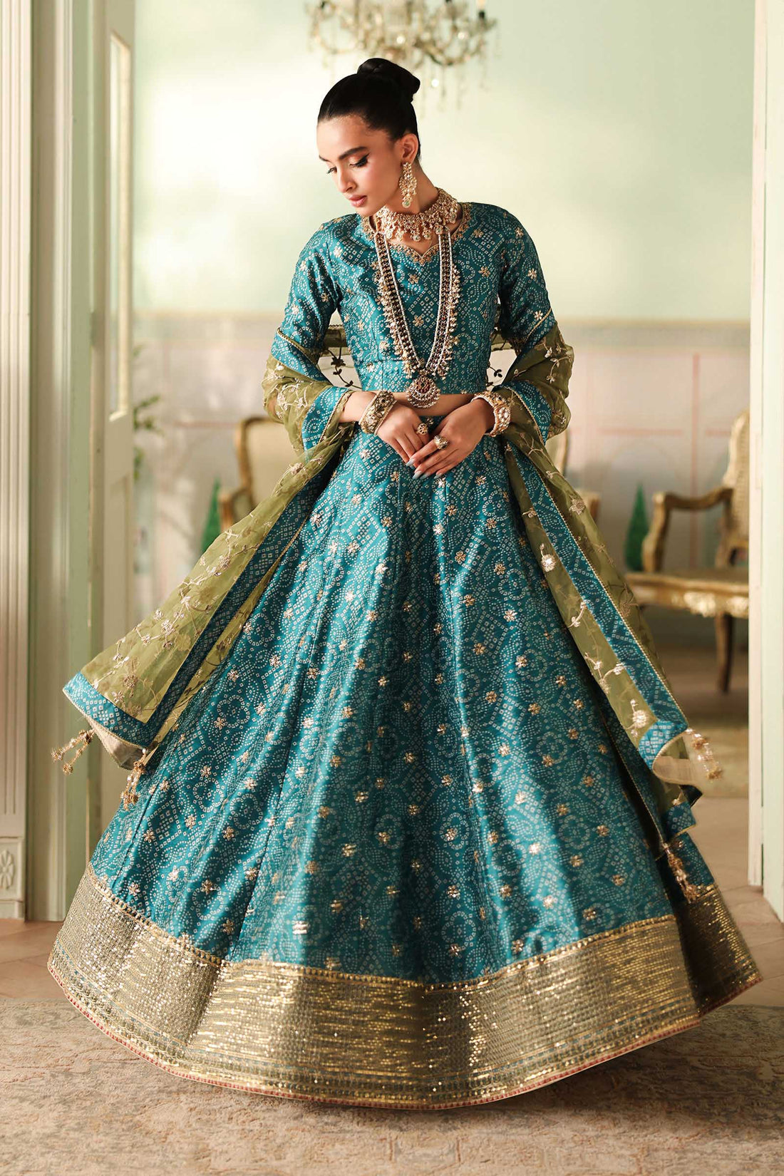 Maria B | Pre Fall Dresses | 3 Piece Embroidered Raw Silk Suit Teal Green - by Libasekhas UK - Registered Vendor of : Maria B - 100% Original Designer Dress
