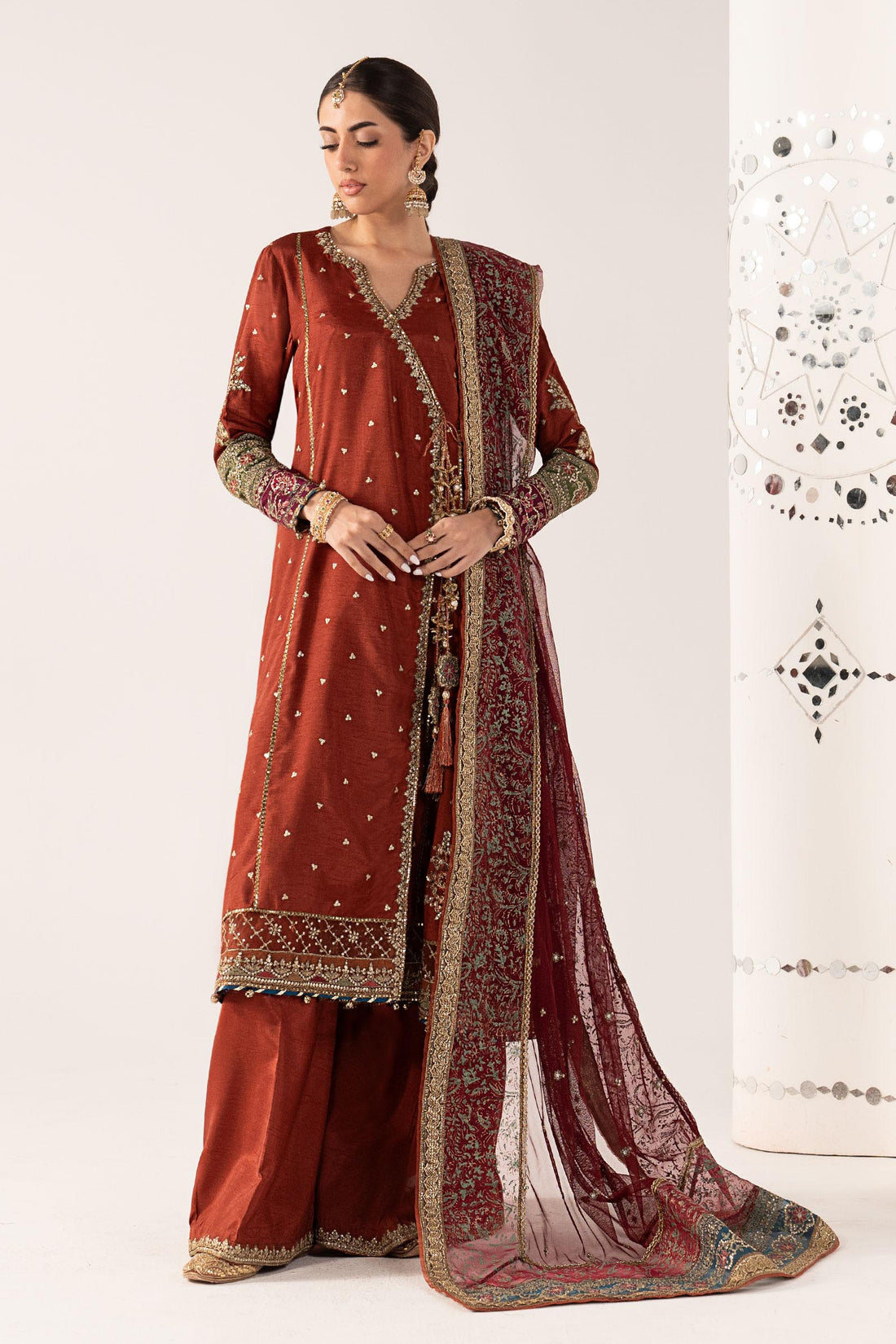 Maria B | Luxury Formals Pre Fall | SF-PF26-03-Mustard - by Libasekhas UK - Registered Vendor of : Maria B - 100% Original Designer Dress