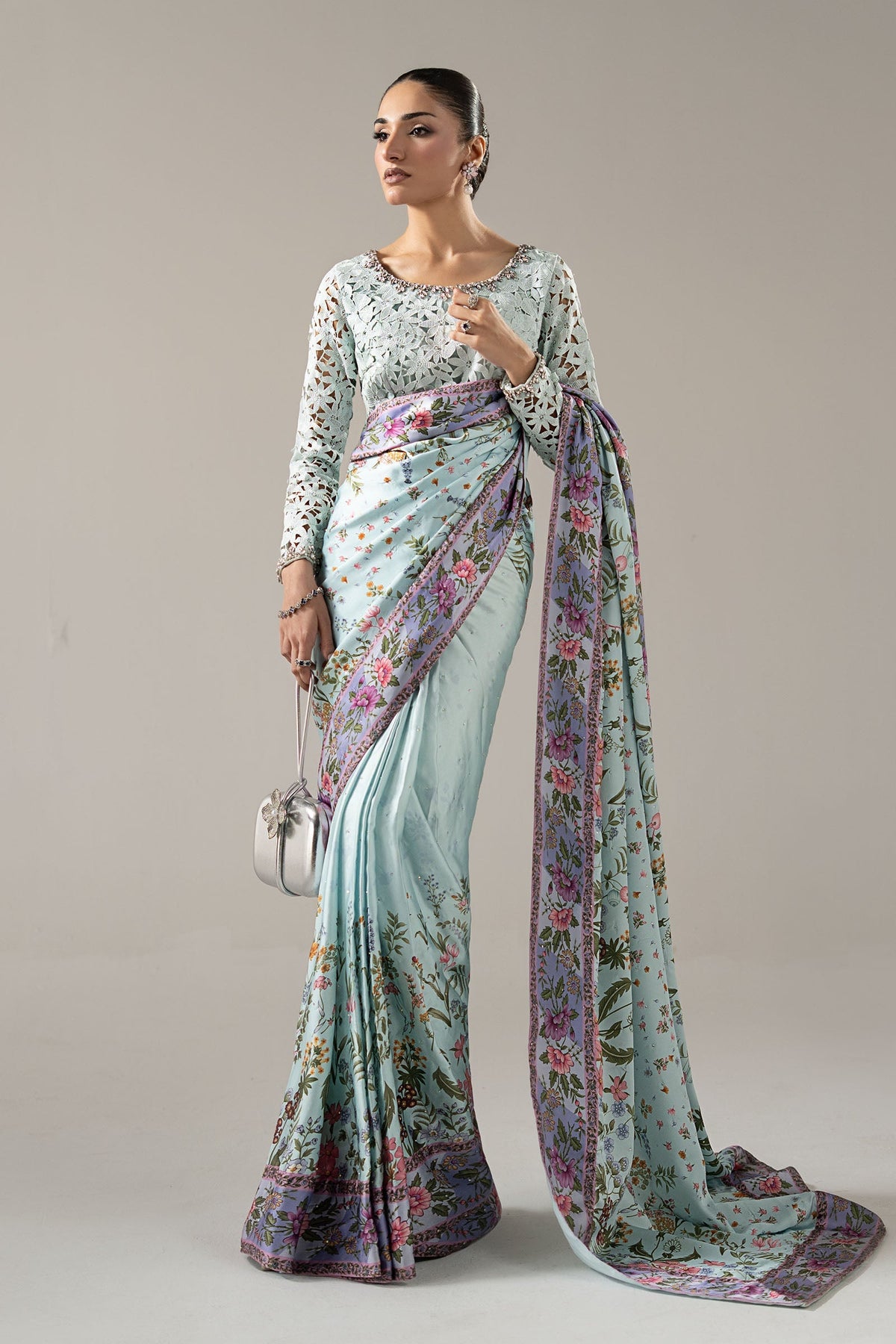 Maria B | Luxury Formals Pre Fall | SF-PF26-08-AQUA - by Libasekhas UK - Registered Vendor of : Maria B - 100% Original Designer Dress