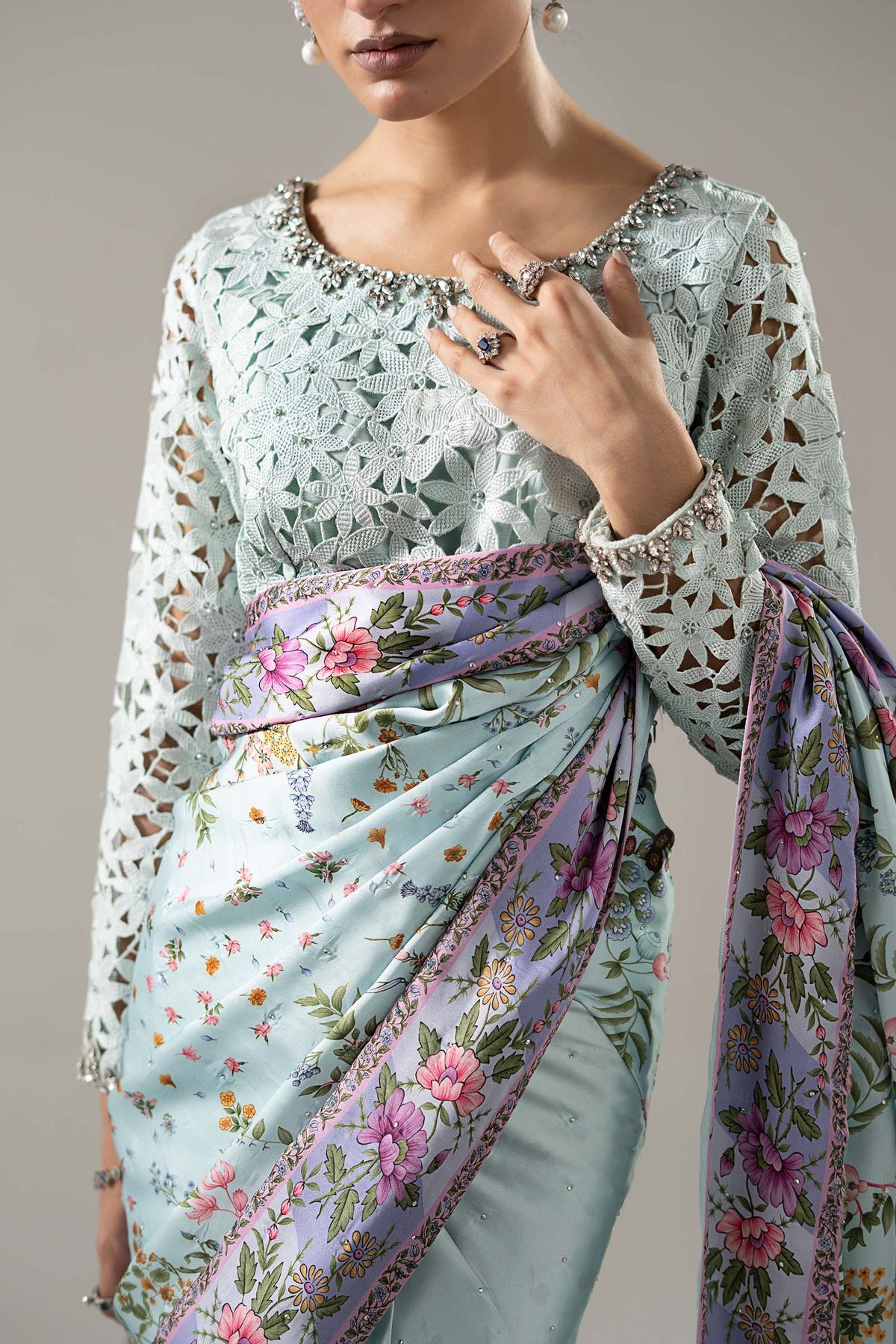 Maria B | Luxury Formals Pre Fall | SF-PF26-08-AQUA - by Libasekhas UK - Registered Vendor of : Maria B - 100% Original Designer Dress