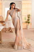 Maria B | Pre Fall Dresses | Embroidered Organza Saree Peach - by Libasekhas UK - Registered Vendor of : Maria B - 100% Original Designer Dress