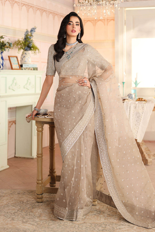 Maria B | Pre Fall Dresses | Embroidered Raw Silk Saree II - by Libasekhas UK - Registered Vendor of : Maria B - 100% Original Designer Dress