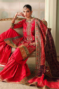 Maria B | Pre Fall Dresses | 3 Piece Embroidered Bamber Raw Silk Suit Carrot Pink - by Libasekhas UK - Registered Vendor of : Maria B - 100% Original Designer Dress