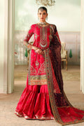 Maria B | Pre Fall Dresses | 3 Piece Embroidered Bamber Raw Silk Suit Carrot Pink - by Libasekhas UK - Registered Vendor of : Maria B - 100% Original Designer Dress