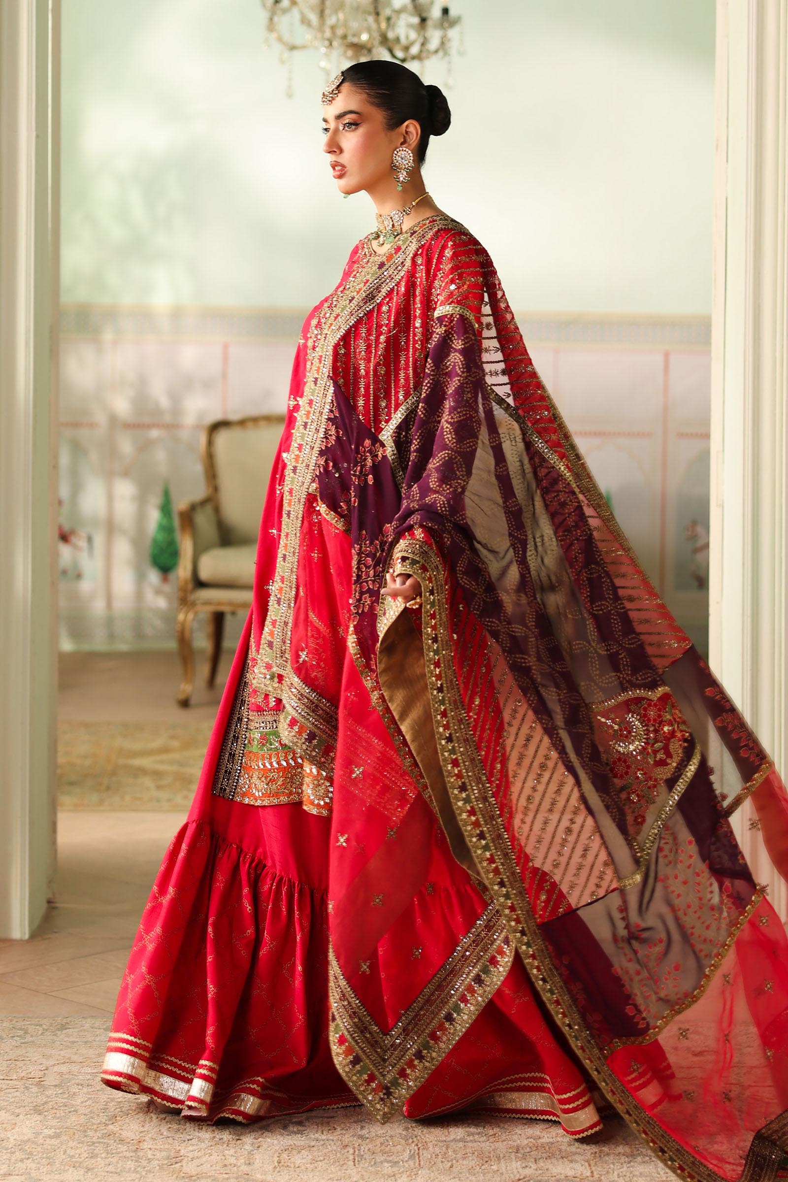 Maria B | Pre Fall Dresses | 3 Piece Embroidered Bamber Raw Silk Suit Carrot Pink - by Libasekhas UK - Registered Vendor of : Maria B - 100% Original Designer Dress
