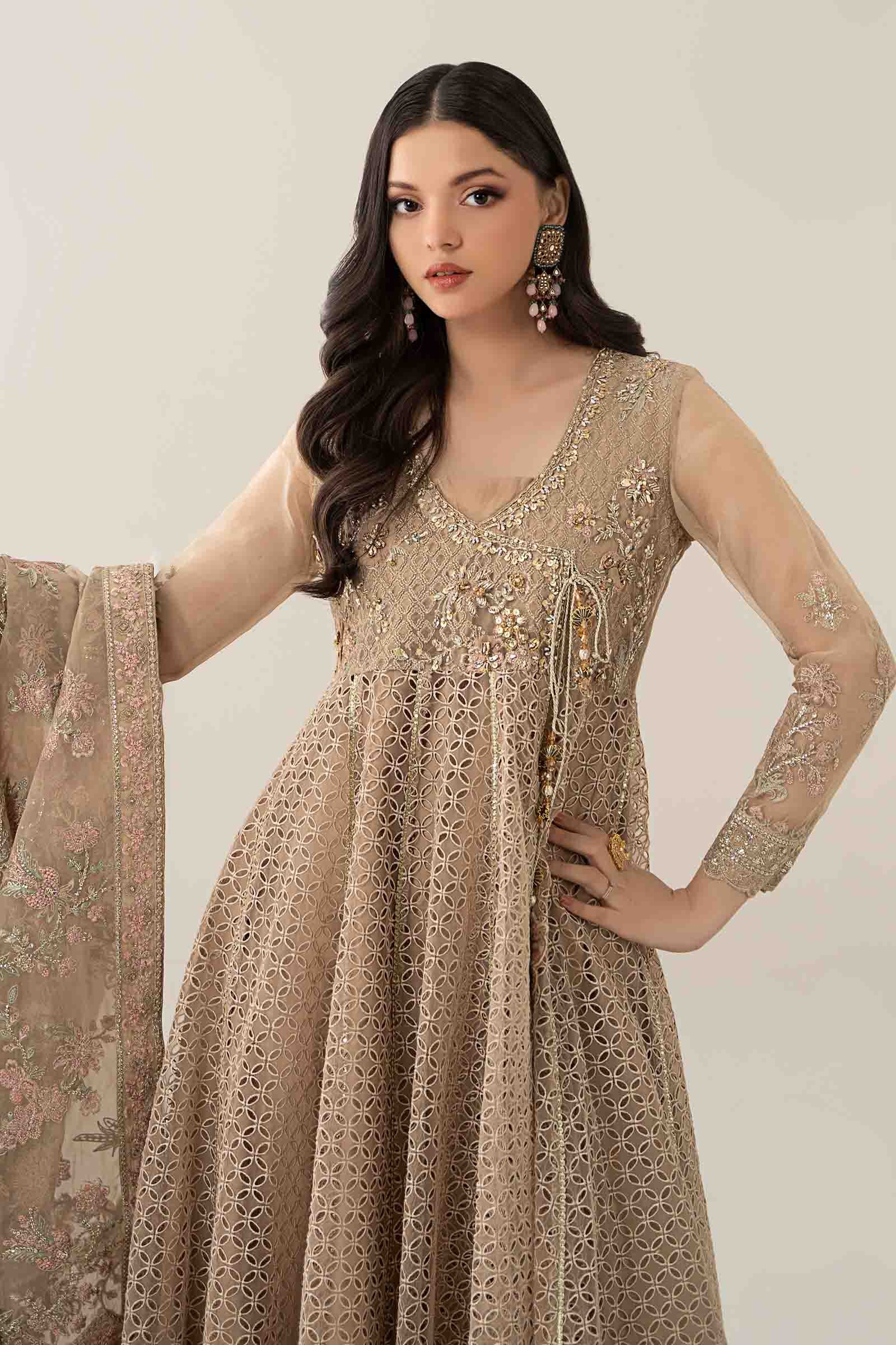 Maria B | Pre Fall Dresses | 3 Piece Embroidered Organza Suit Beige XL / Beige / Organza Maria B | Pre Fall Dresses | 3 Piece Embroidered Organza Suit Beige XL / Beige / Organza