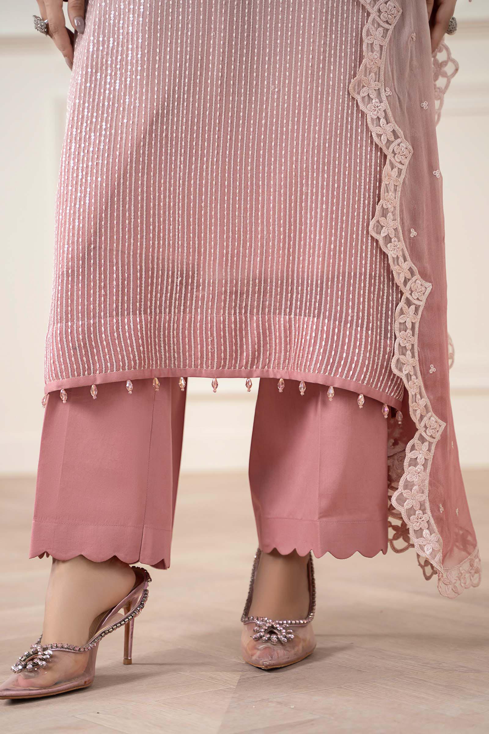 Maria B | Pre Fall Dresses | 3 Piece Embroidered Chiffon Suit Pink - by Libasekhas UK - Registered Vendor of : Maria B - 100% Original Designer Dress