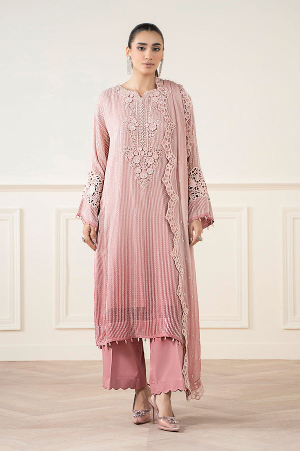 Maria B | Pre Fall Dresses | 3 Piece Embroidered Chiffon Suit Pink - by Libasekhas UK - Registered Vendor of : Maria B - 100% Original Designer Dress