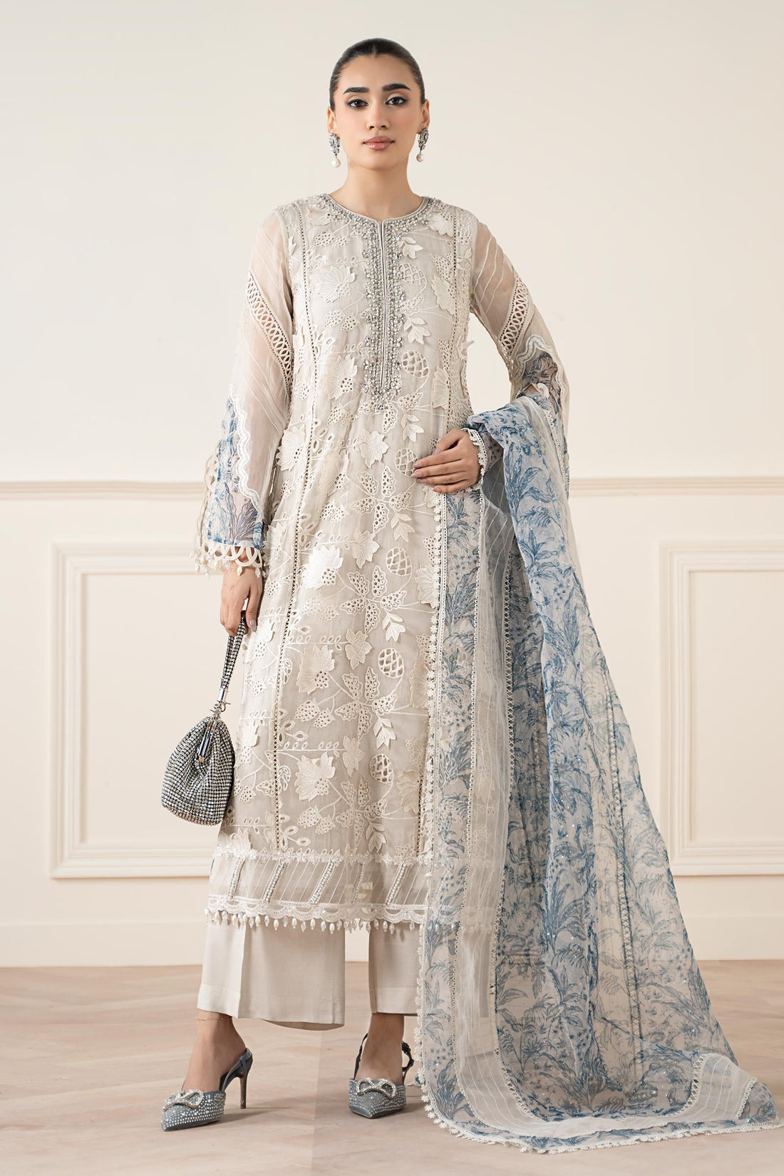 Maria B | Luxury Formals Pre Fall | SF-EA25-05R1-Off White - by Libasekhas UK - Registered Vendor of : Maria B - 100% Original Designer Dress