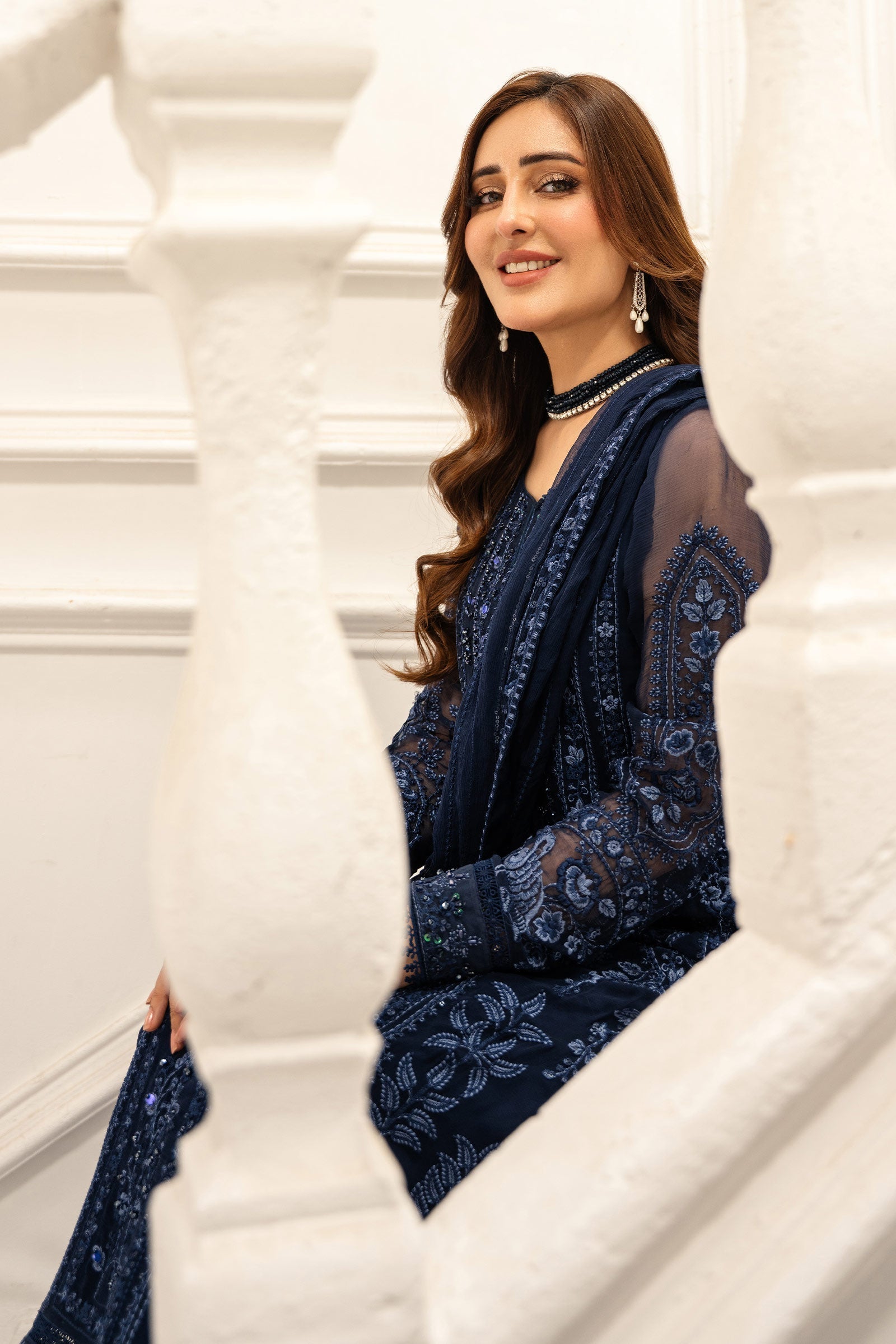 Maria B | Pre Fall Dresses | 3 Piece Embroidered Chiffon Suit RR - by Libasekhas UK - Registered Vendor of : Maria B - 100% Original Designer Dress